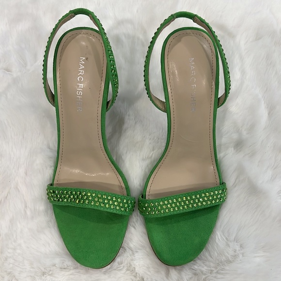 New Marc Fisher Betila Rhinestone Embellished Green Slingback Sandal Heels - Picture 4 of 12